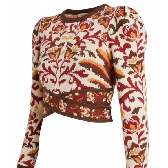 FARM Rio Cropped Floral Jacquard-Knit Sweater XS Colorful Boho Top - Picture 5 of 9